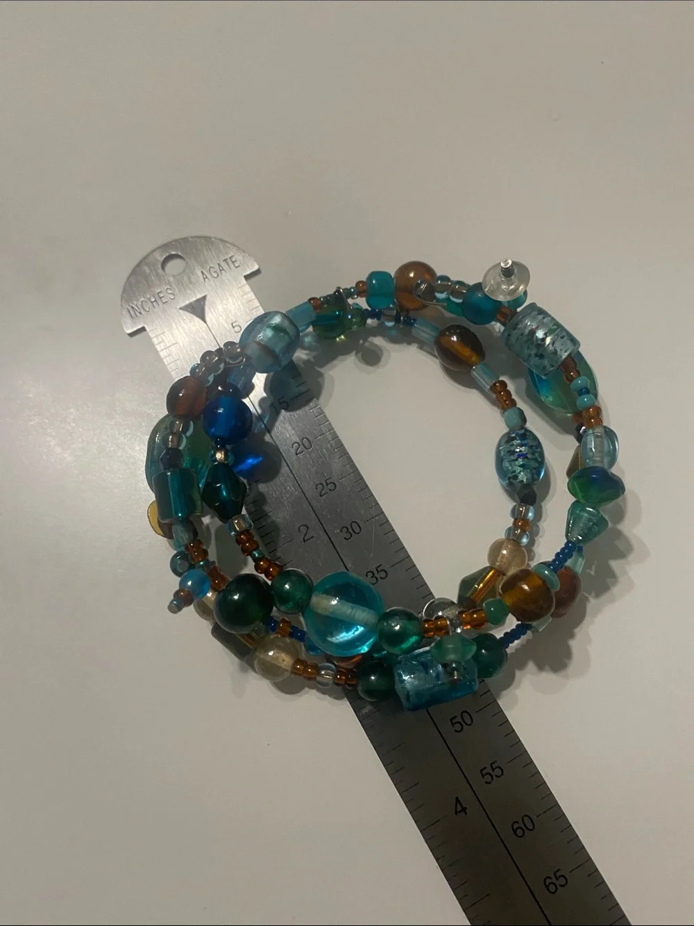 Blue Glass Beaded Wrap Bracelet - Multi Blue & Amber